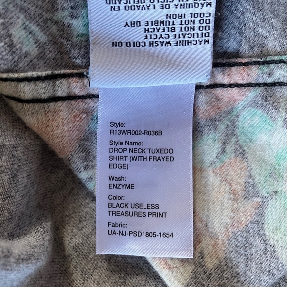 R13 Oversize Black Floral Flannel Drop Neck Tuxedo Shirt Oversized One Size - Picture 9 of 10